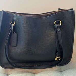 Coach Black Leather Shoulder Bag with Gold Accents